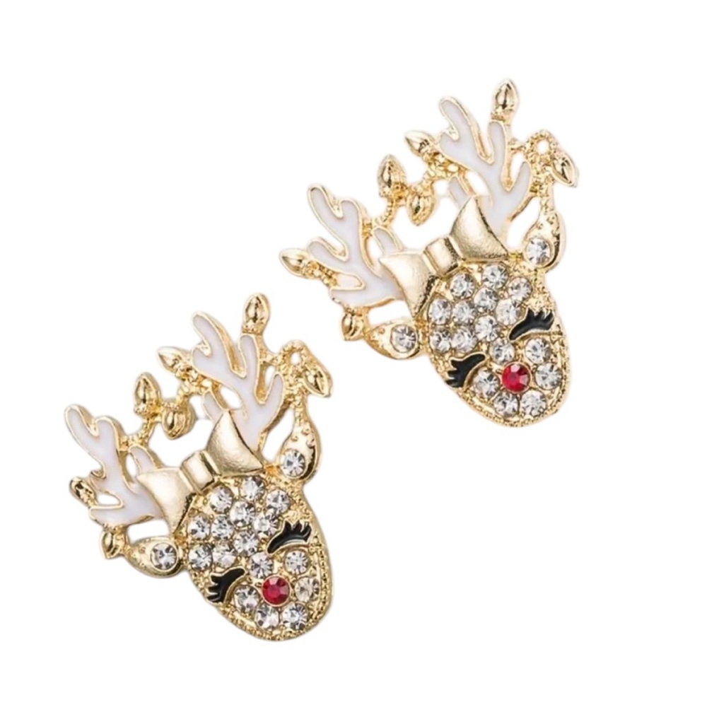 White Rhinestone Reindeer Earrings